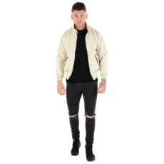 Harrington Jacket Unisex Mens Ladies Womens Adults Vintage Bomber Coat Classic Retro Scooter 1970's Mod Skin Tartan Lining Top (Beige,XS)