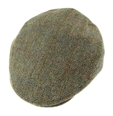 Harris Tweed Flat Cap Green Herringbone (Medium)