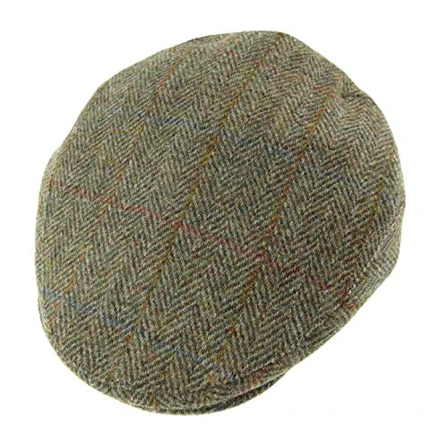 Harris Tweed Flat Cap Green Herringbone (Medium)