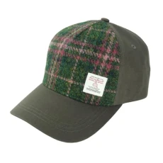 Harris Tweed Front Baseball Cap (Colour 107 Green Plum Check)