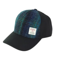 Harris Tweed Front Baseball Cap (Colour 119 Blue with Turquoise Overcheck)