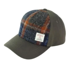 Harris Tweed Front Baseball Cap (Colour 127 Grey with Rust Overcheck)
