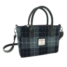 Harris Tweed Tote Handbag – LB1228 Brora With Detachable Shoulder Stap (Col 95 Grey/Black)