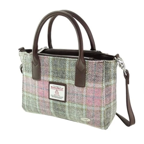 Harris Tweed Tote Handbag – LB1228 Brora With Detachable Shoulder Stap (Col134 Soft Pink)