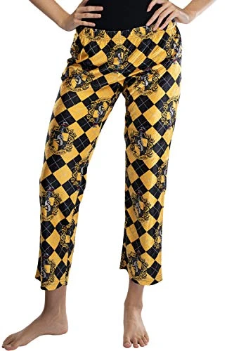 Harry Potter Juniors Hogwarts Houses Crest Cropped Lounge Pants Pajamas (Hufflepuff, XL)