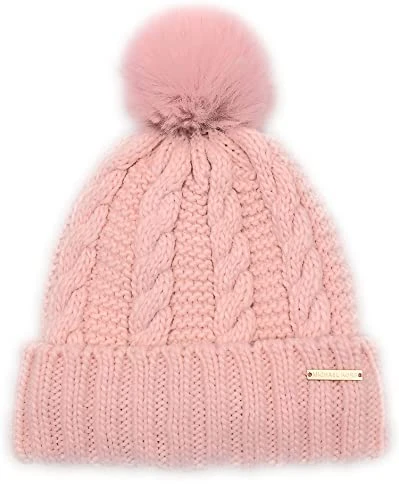 Hat, Women's Hat, Bobble Hat, Wool Hat, Winter Hat, One Size, Knitted Hat, Cable Knit, Soft Acrylic Wool, Lettering, rosé, One Size