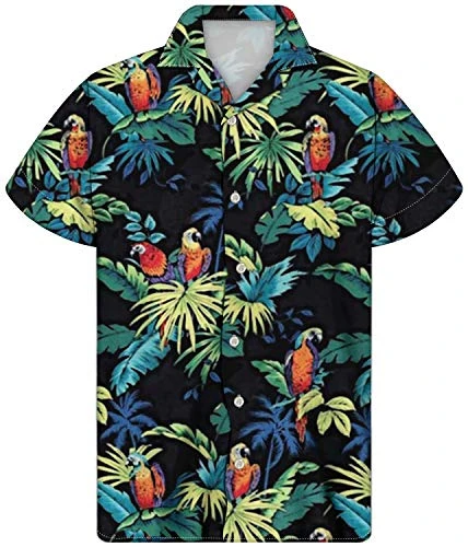 Hawaiian Parrot Shirt for Men Adult Summer Holiday Beach Short Sleeve Shit Casual Loose top Button D