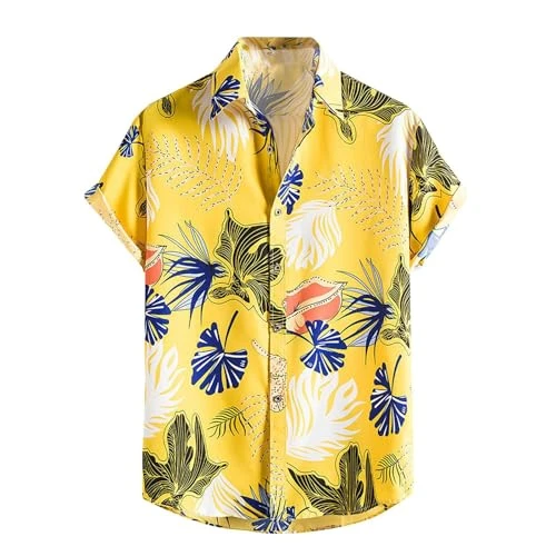 Hawaiian Shirts for Men Cheap Short Sleeve Summer T Shirts Printed Slim Fit Lapel Button Down Shirt 