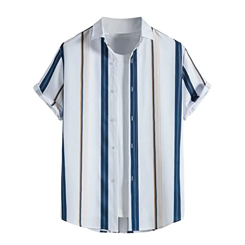 Hawaiian Shirts for Men Funny Classic Fit Printed Mens Gym t Shirts Short Sleeve Bowling Shirts for Men Wrinkle-Free Barbecue Mature Valentine's Day Tshirts Tank top Men's Polos Blue