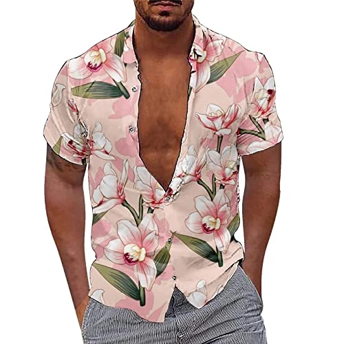 Hawaiian Shirts for Men Funny Men's Hawaiian Floral Shirts Cotton Linen Button Down Tropical Holiday