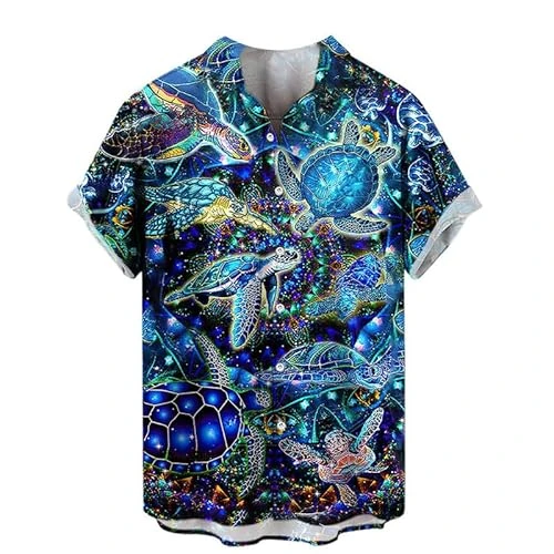 Hawaiian Shirts for Men Short Sleeve Cute Turtle Printed Button Down Summer Beach Holiday Shirts