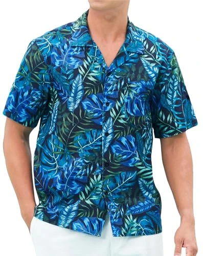 Hawaiian Shirts for Men Short Sleeve Funky Summer Hawaii Shirt Palm Tree Printed Shirts for Holiday Vacation Cuban Collar Black/Green M