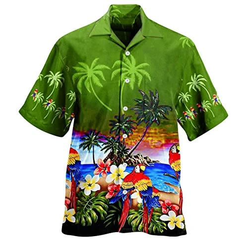 Hawaiian Shirts for Men Short Sleeve Mens Hawaiian Shirt Short Sleeve Parrot STAG Beach Holiday Bird