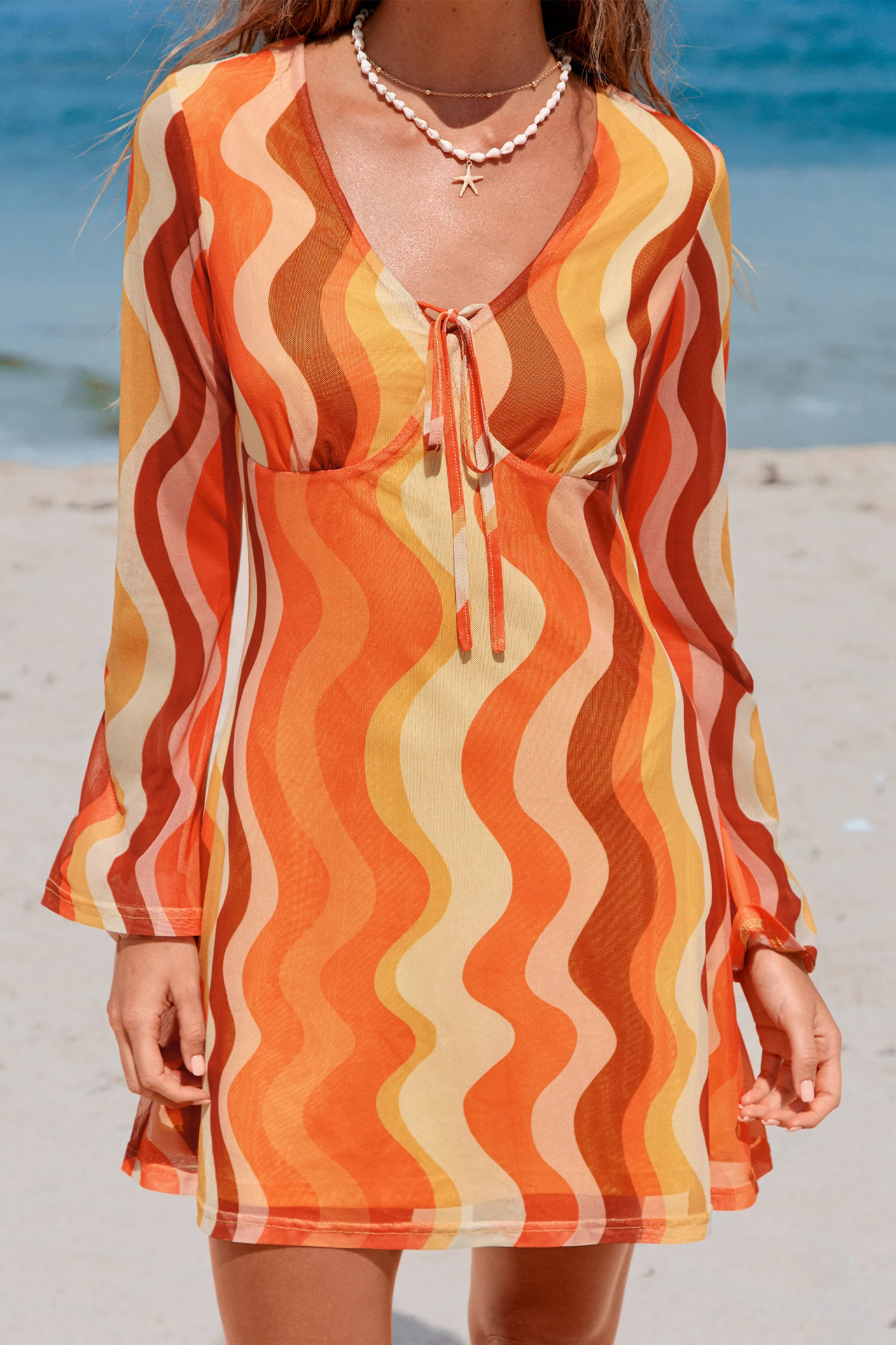 Hazy Ember Abstract Mini Dress - Orange