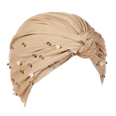 Headscarf Women's Wrap Hat Beaded Embroidery Cap Muslim Ruffle Turban Baseball Caps Boys Teenagers, khaki, One Size