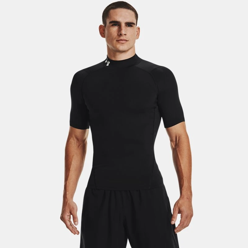 HeatGear? Compression Mens Mock Short Sleeve Black / White
