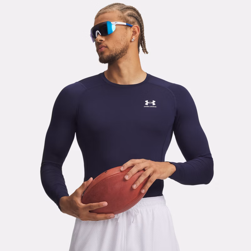 HeatGear Mens Compression Long Sleeve Midnight Navy / White Blue
