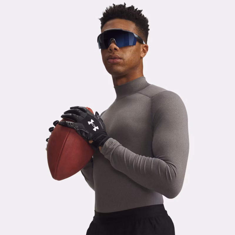 HeatGear Mens Compression Mock Long Sleeve Carbon Heather / Black M - Gray