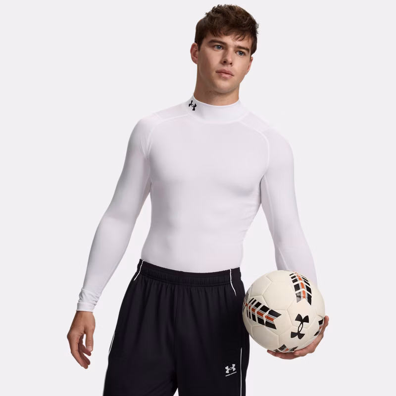 HeatGear Mens Compression Mock Long Sleeve White / Black L