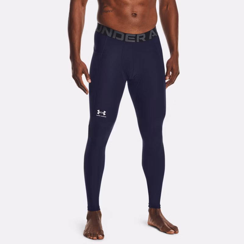 HeatGear Mens Leggings Midnight Navy / White L - Blue