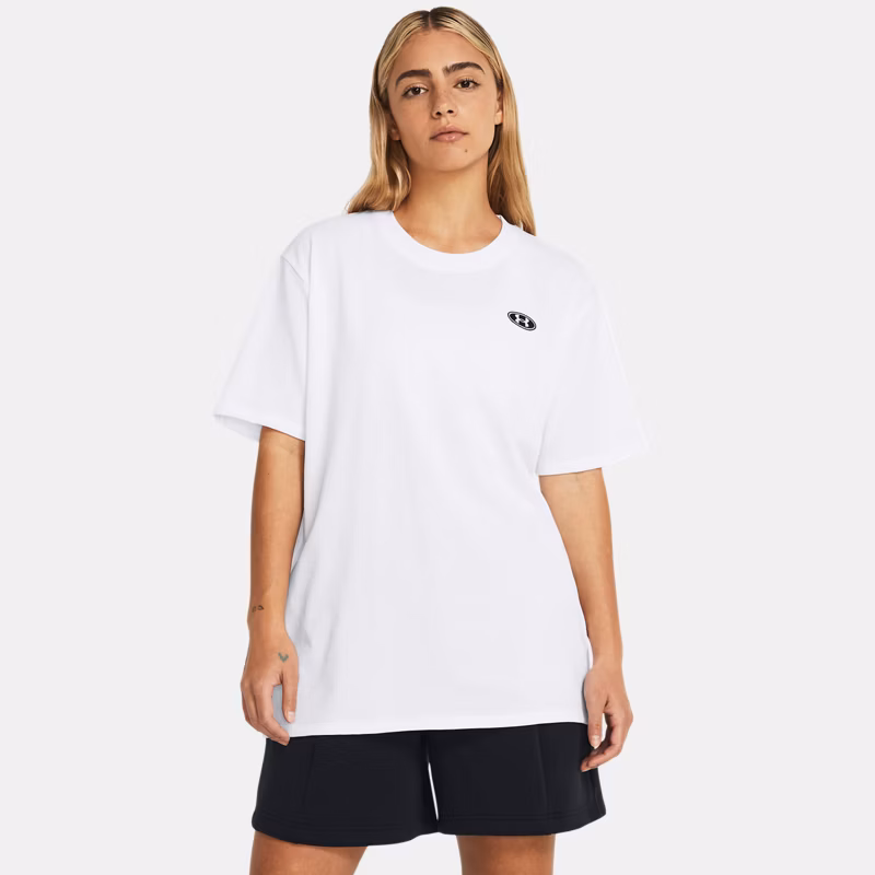 Heavyweight Embroidered Patch Womens Boyfriend Oversized Short Sleeve White / Black - White