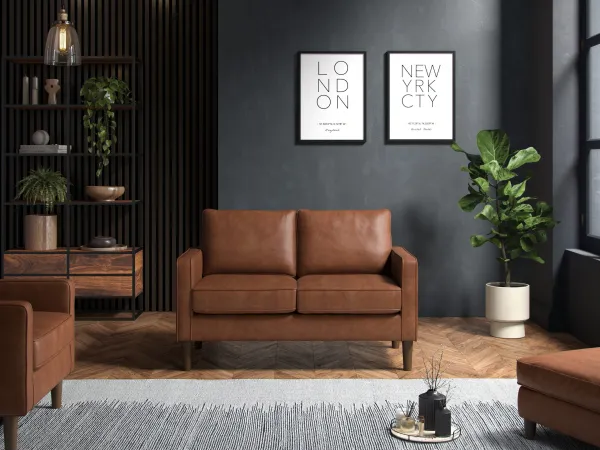 Henry Seater Sofa Faux Leather Tan - Brown