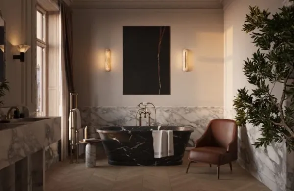 Hepworth - DALI-A Wall Light polished nickel with honed alabaster