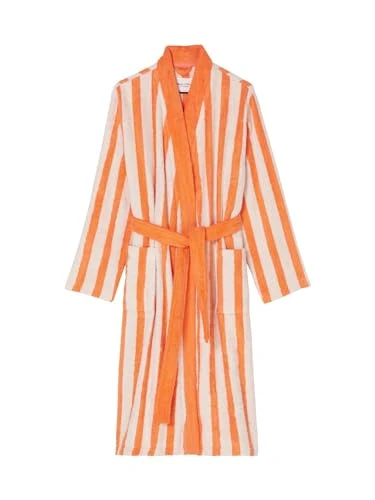 Heritage Women 100% Organic Cotton Terry Stripe Bathrobe, melon, XL