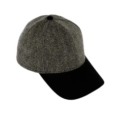 Herringbone Wool Baseball Cap, 6-Panel Cap with Elastic Closure, lightgrey, One Size