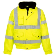 Hi Vis Bomber Jacket High Viz Visibility Workwear Safety Security Concealed Hood Fluorescent Flashing Hooded Padded Waterproof Work Wear Coat (Yellow,XL)