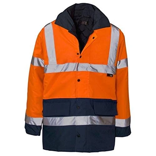 Hi Vis Visibility 2 Tone Parka Jacket | Coat - Waterproof Orange/Navy