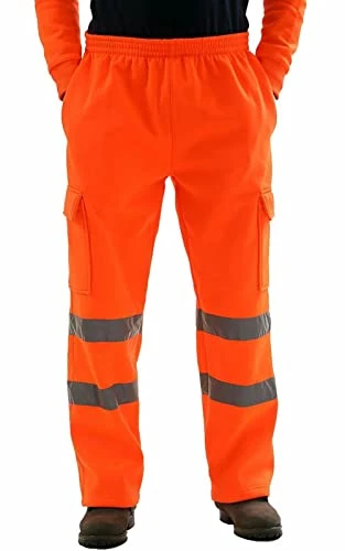 Hi Vis Viz Fleece Trousers for Men Safety Work Combat Bottoms High Visibility Cotton Reflective Tape