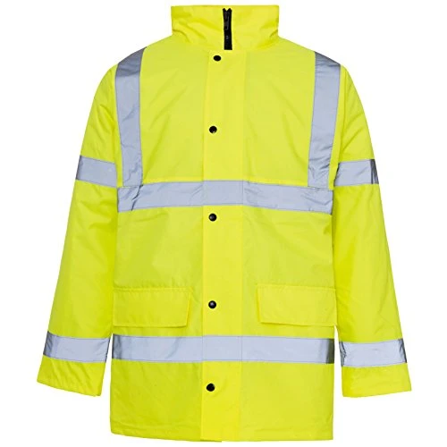 ® Hi Vis Viz High Visibility Parka Jacket Workwear Safety Security Concealed Hood Fluorescent Flash