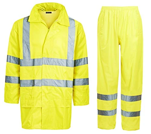 Hi VIS Viz & Plain Rainsuit 2 Piece Set High Visibility Men Women Hooded Puddle La dies Rain Suit Ja