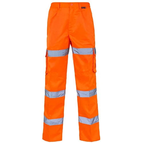 Hi Viz Vis 3 Band Polycotton Trousers High Visibility Safety Work Wear Reflective Tape Stripe Workwe