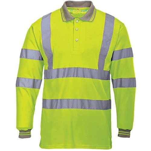 Hi Viz Vis High Visibility Polo Shirt Reflective Tape Safety Security Work Button T-Shirt Breathable