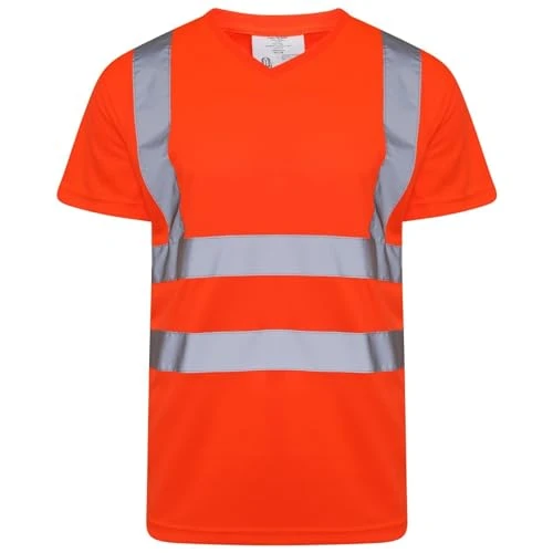 Hi Viz Vis V Neck T-Shirts High Visibility Reflective Tape Safety Security Work Bird Eye Short Sleev