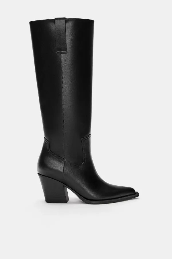 High-Heel Cowboy Boots - Black