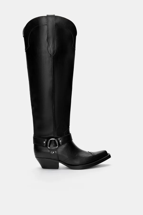 High-Heel Cowboy Boots - Black
