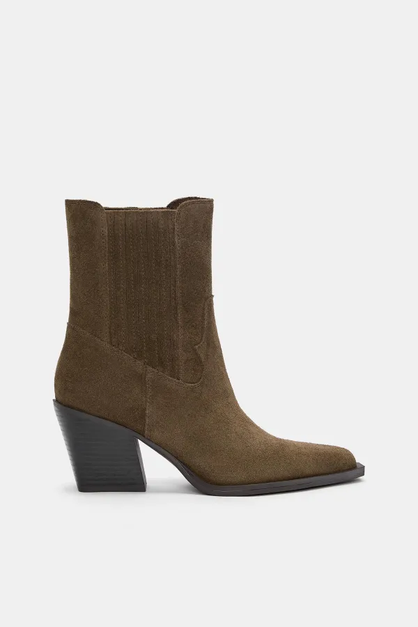 High-Heel Leather Ankle Boots - Brown