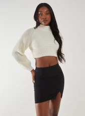 High Neck Knitted Jumper  - M/L  - IVORY