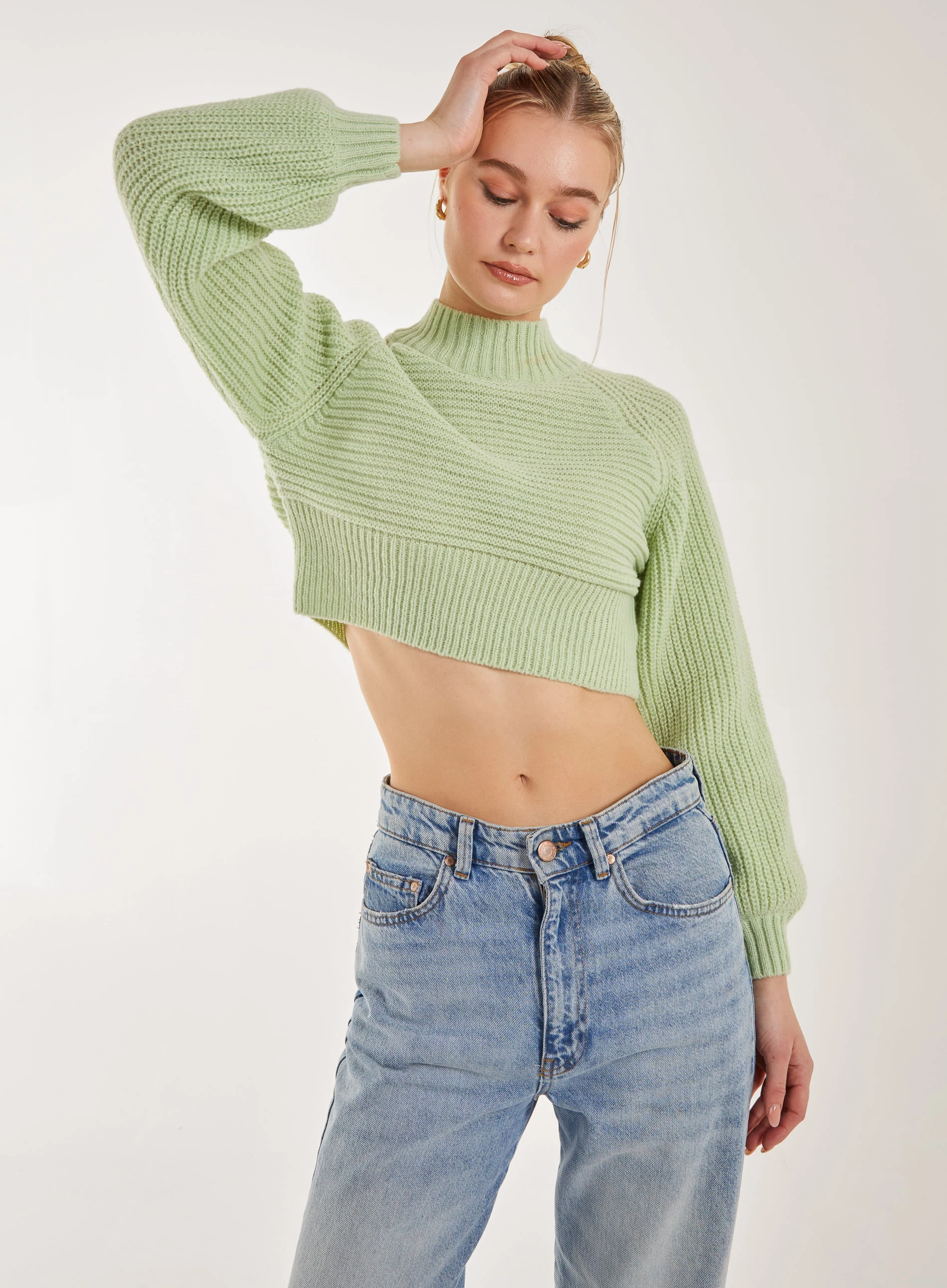 High Neck Knitted Jumper  - S/M  - Apple Green