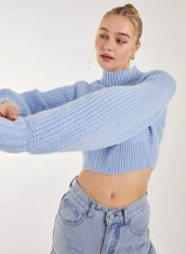 High Neck Knitted Jumper  - S/M  - Blue