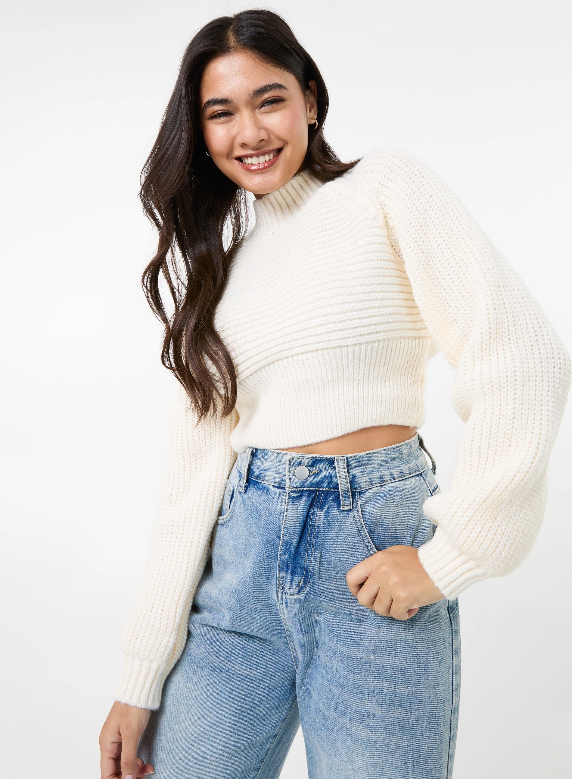 High Neck Knitted Jumper  - S/M  - IVORY