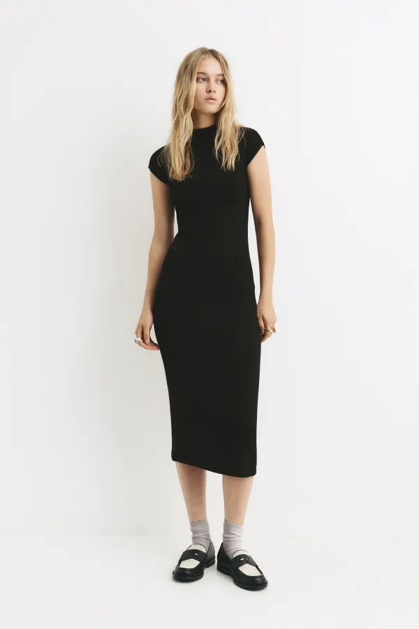 High Neck Midi Dress - Black