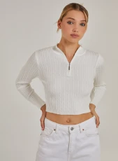 High Neck Zip Jumper  - M/L  - Ivory