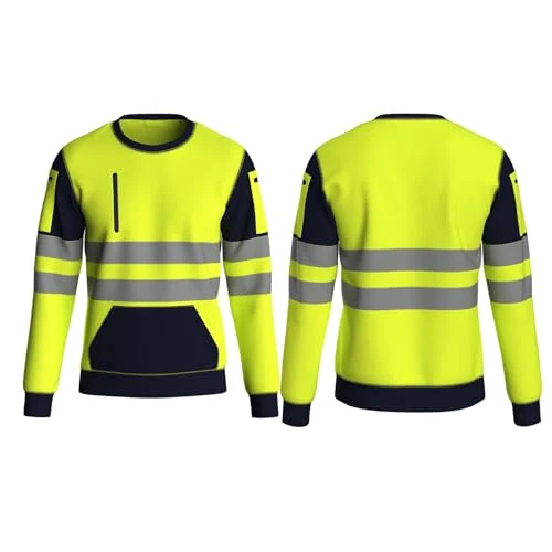 High Visibility Long Sleeve Hi Vis Jumper - Crew Neck Fleece Hi Viz Sweatshirt Reflective Tape Safet