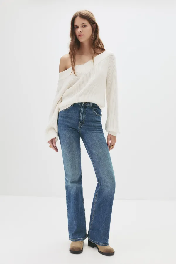 High-Waist Flared Jeans - Dark blue