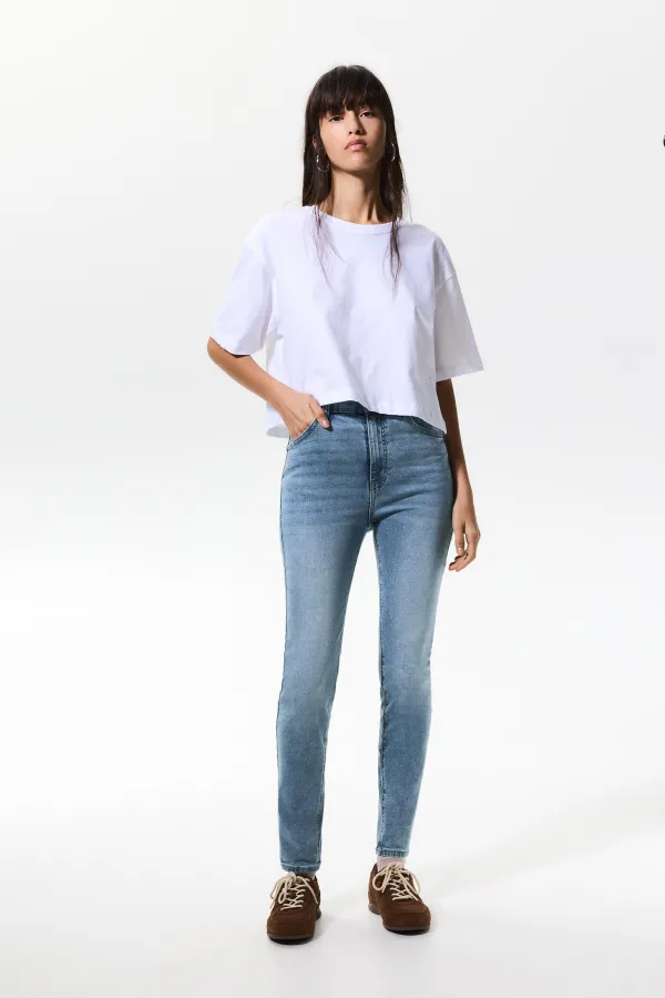High-Waist Skinny Jeans - Pale blue