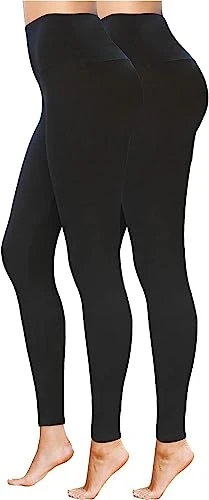 High Waisted Full Length Workout Not See Through Leggings Capri Shorts Soft Stretchy (S-M, Black 2 Pack)
